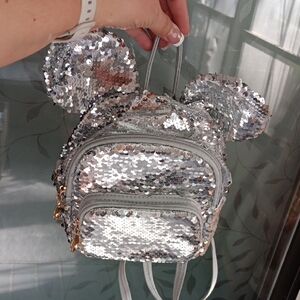 Mini Mouse Girls Silver Sequin Backpack Unbranded Zipper Pockets